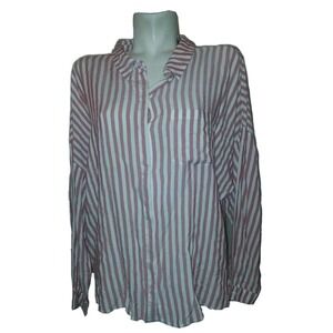 Velvet Heart Top Womens Sz XL Striped Button Down Shirt Tie Back High Low Rayon